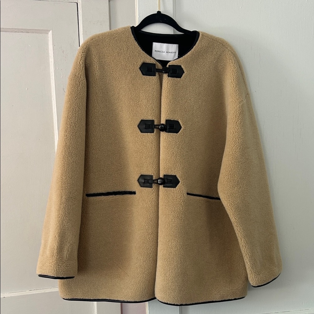 Rebecca Minkoff Camel Faux Shearling Coat with Black Trim
